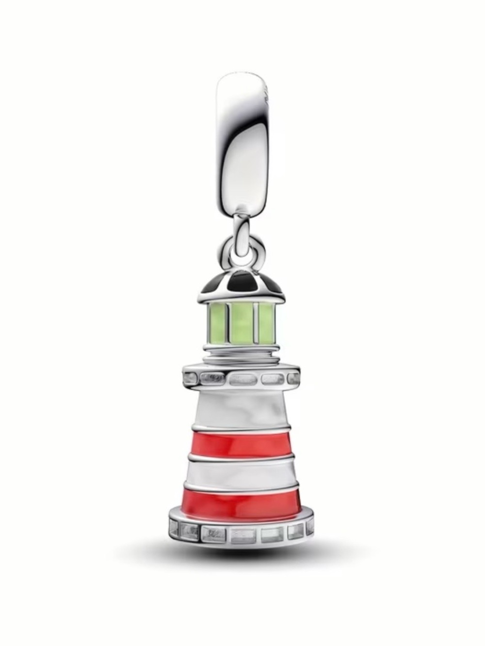 Sterling Silver Red & Green Lighthouse Charm Pendant